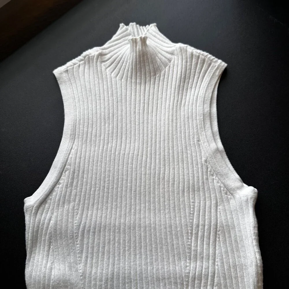 Madewell Tank Sweater White Knit Ribbed  Sleeveless Mock Neck Sleeveless Top XXS - Picture 4 of 13